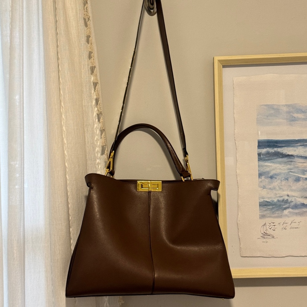 Brown Faux Leather Peekaboo Handbag